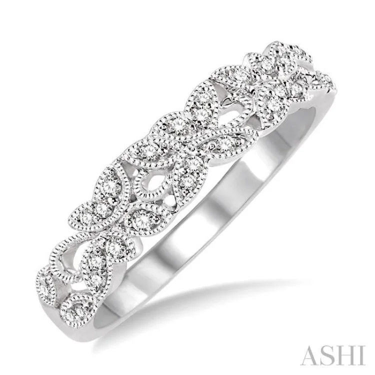 wedding bands for women-1/6 Ctw Round Cut Diamond Wedding Band in 14K White Gold