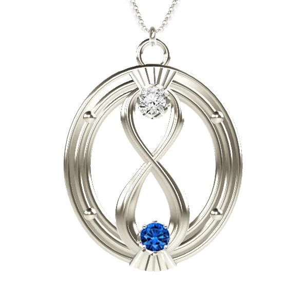 name necklaces for women-CELTIC INFINITY THISTLE OVAL DIAMOND AND SAPPHIRE NECKLACE