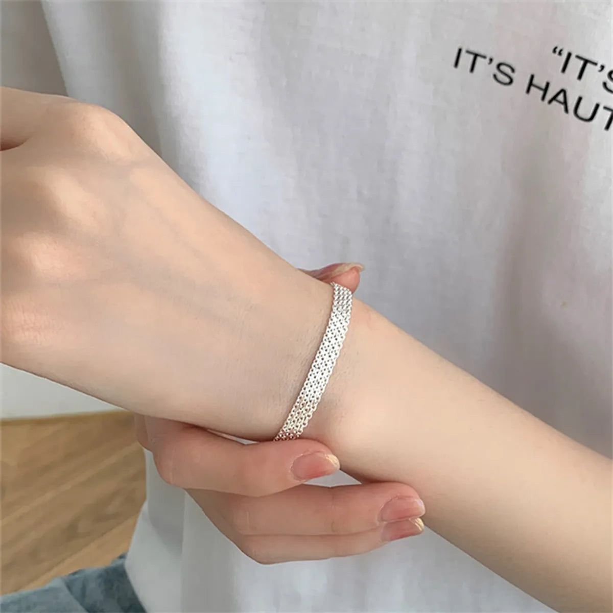 high-quality bracelets for women-Basic Solid Color Sterling Silver Irregular Bracelets