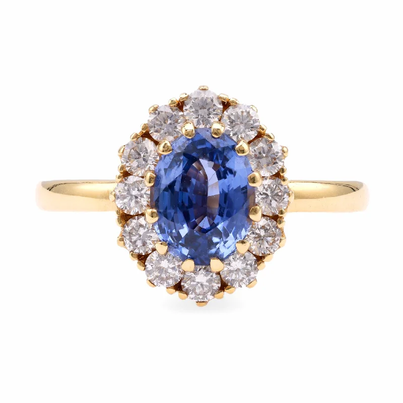 personalized name rings for women-Vintage Inspired Sapphire Diamond 18K Yellow Gold Cluster Ring