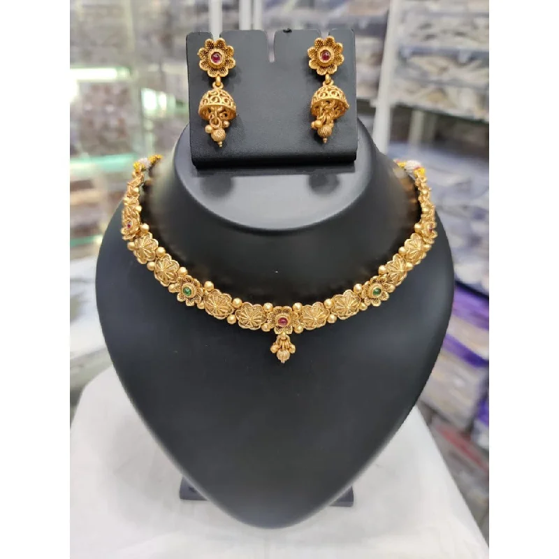 vintage necklaces for women-Akruti Collection Gold Plated Pota Stone Matte Finish Necklace Set