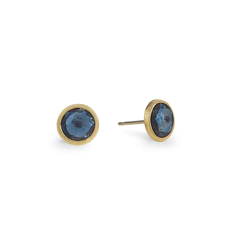 gold earrings for women-18K Yellow Gold London Blue Topaz Stud Earrings