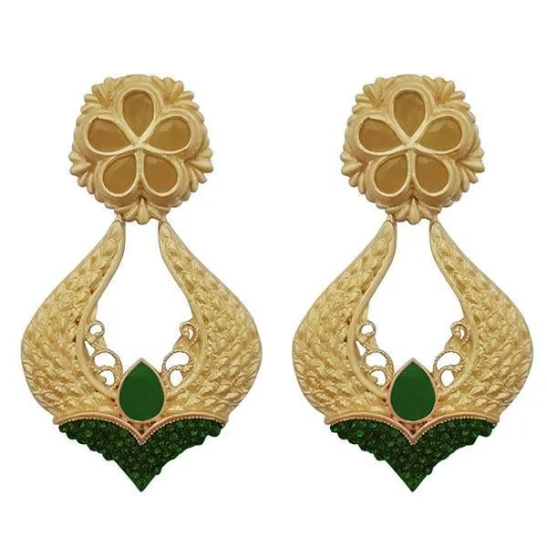 fashion gemstone earrings for women-Kriaa Green Pota Stone Gold Plated Dangler Earrings