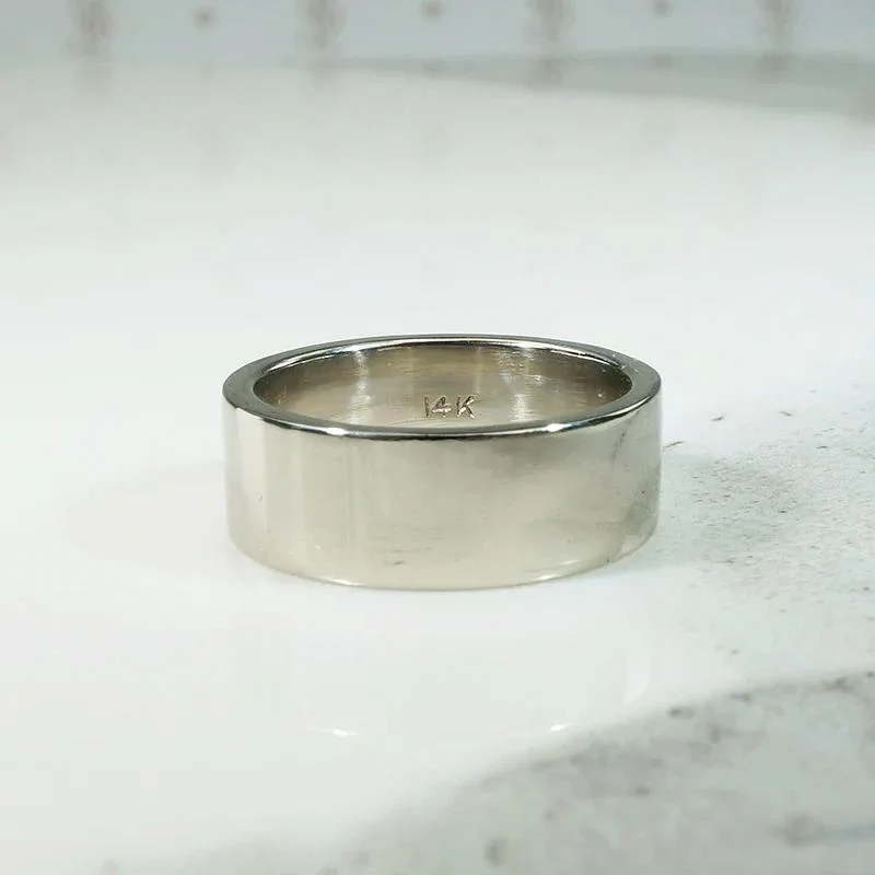 unique engagement rings for women-Vintage 14k White Gold Flat Wedding Band