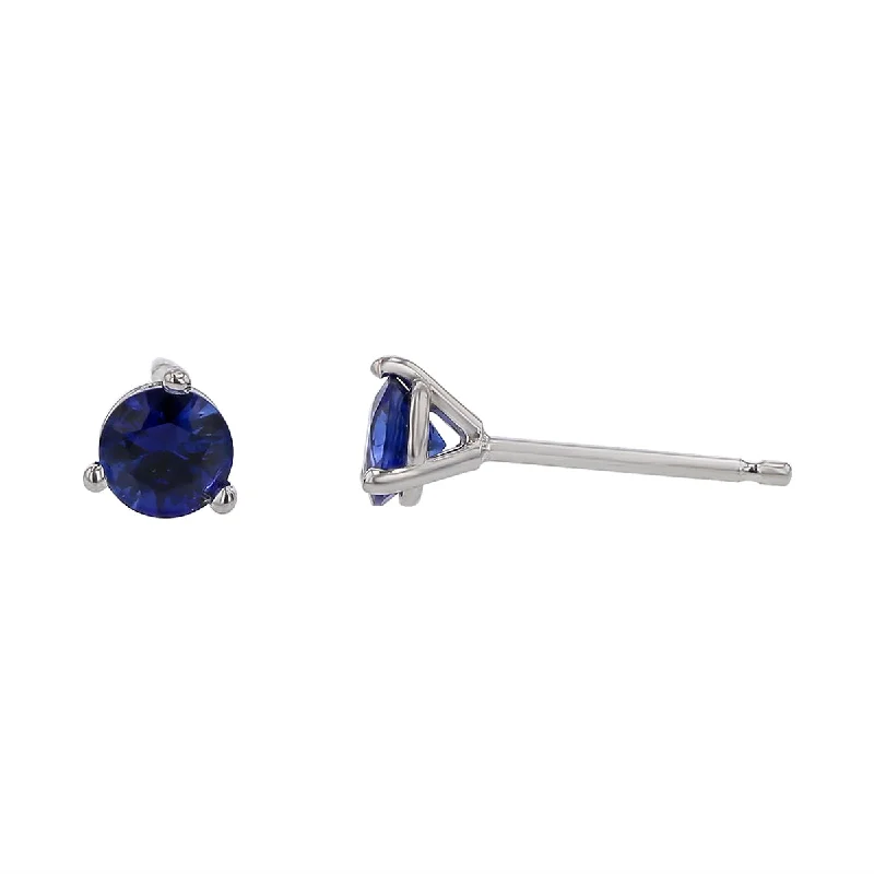 multi-color earrings for women-0.56ct 4mm Round Sri Lankan Sapphire Stud Earrings in 18k White Gold