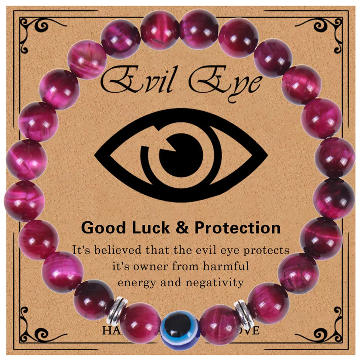 Rose Red Tigereye-Evil Eye Bracelet