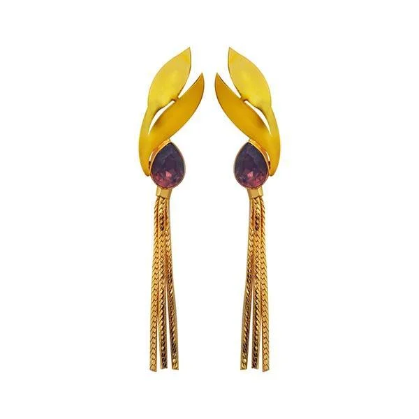 elegant gold earrings for women-Kriaa Purple Crystal Stone Gold Plated Dangler Earrings - 1313107E