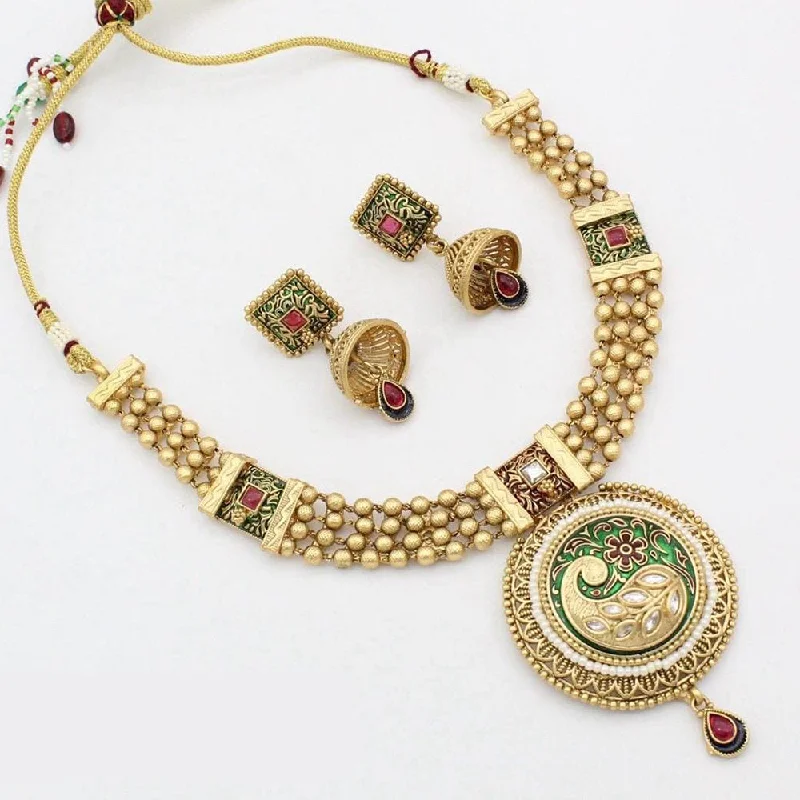 gold pendant necklaces for women-Manisha Jewellery Gold Plated Meenakari Necklace Set