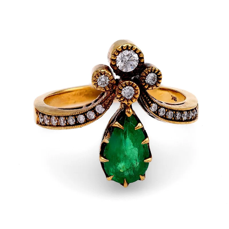 multi-stone rings for women-Emerald and Diamond Tiara Ring