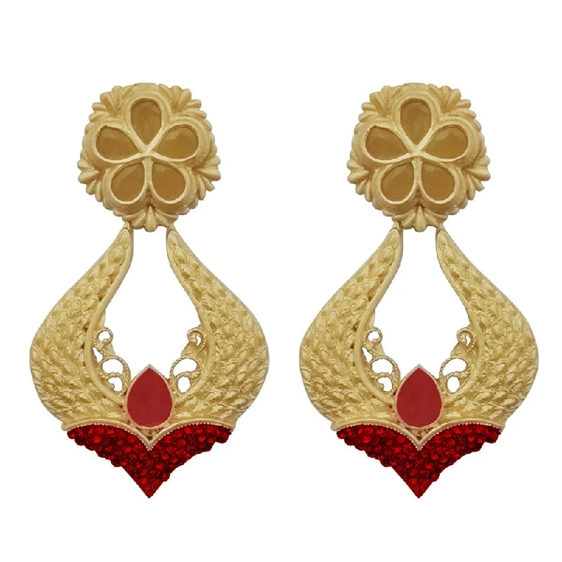 luxury diamond earrings for women-Kriaa Maroon Pota Stone Gold Plated Dangler Earrings