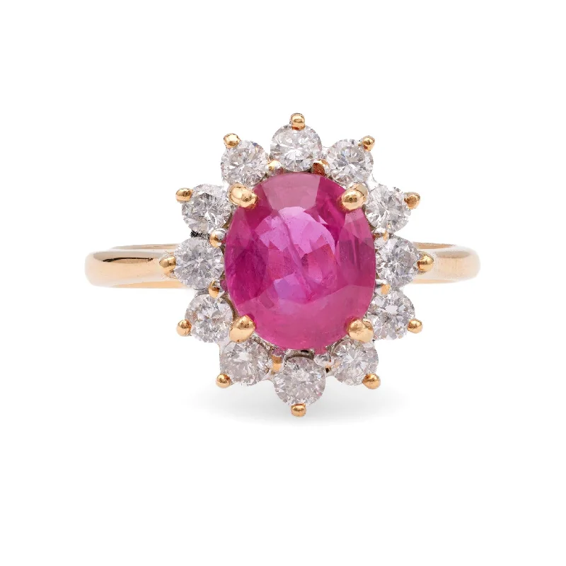 geometric engagement rings for women-2.04 Carat Ruby and Diamond 18k Yellow Gold Cluster Ring