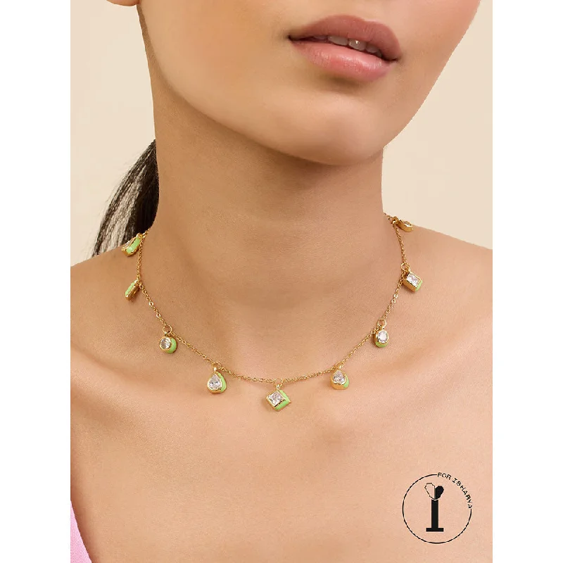 pearl pendant necklaces for women-Isharya Green Fixed Charm in 18Kt Gold Plated Necklace