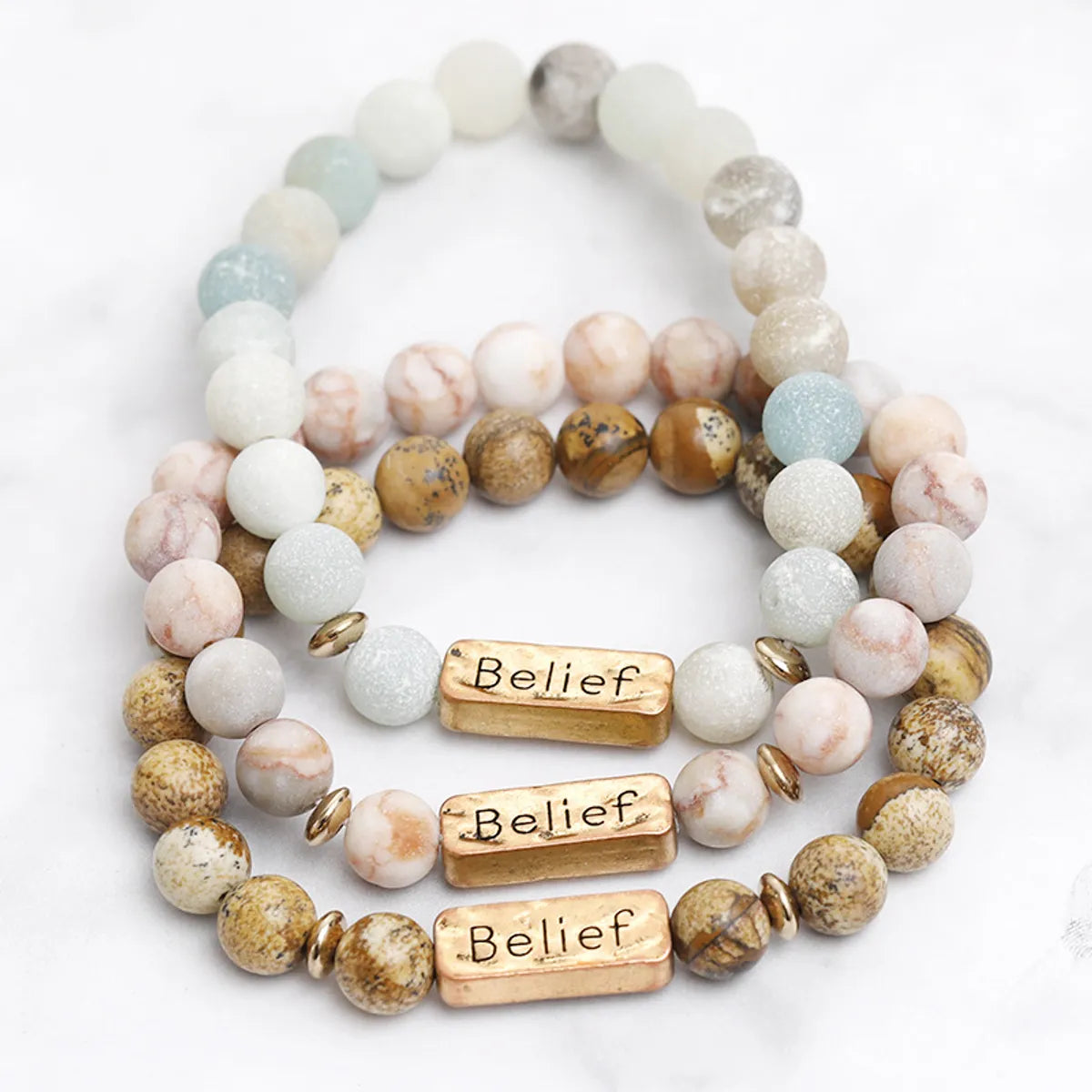 simple bangle sets for women-Retro Letter Natural Stone Beaded Unisex Bracelets