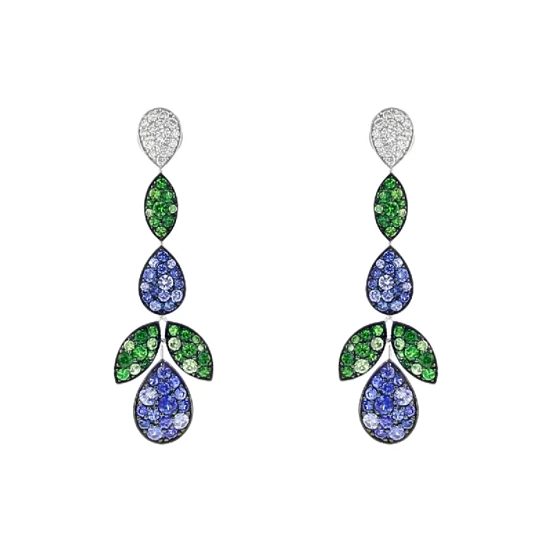 delicate earrings for women-Salavetti Sapphire, Tsavorite and Diamond Drop Earrings