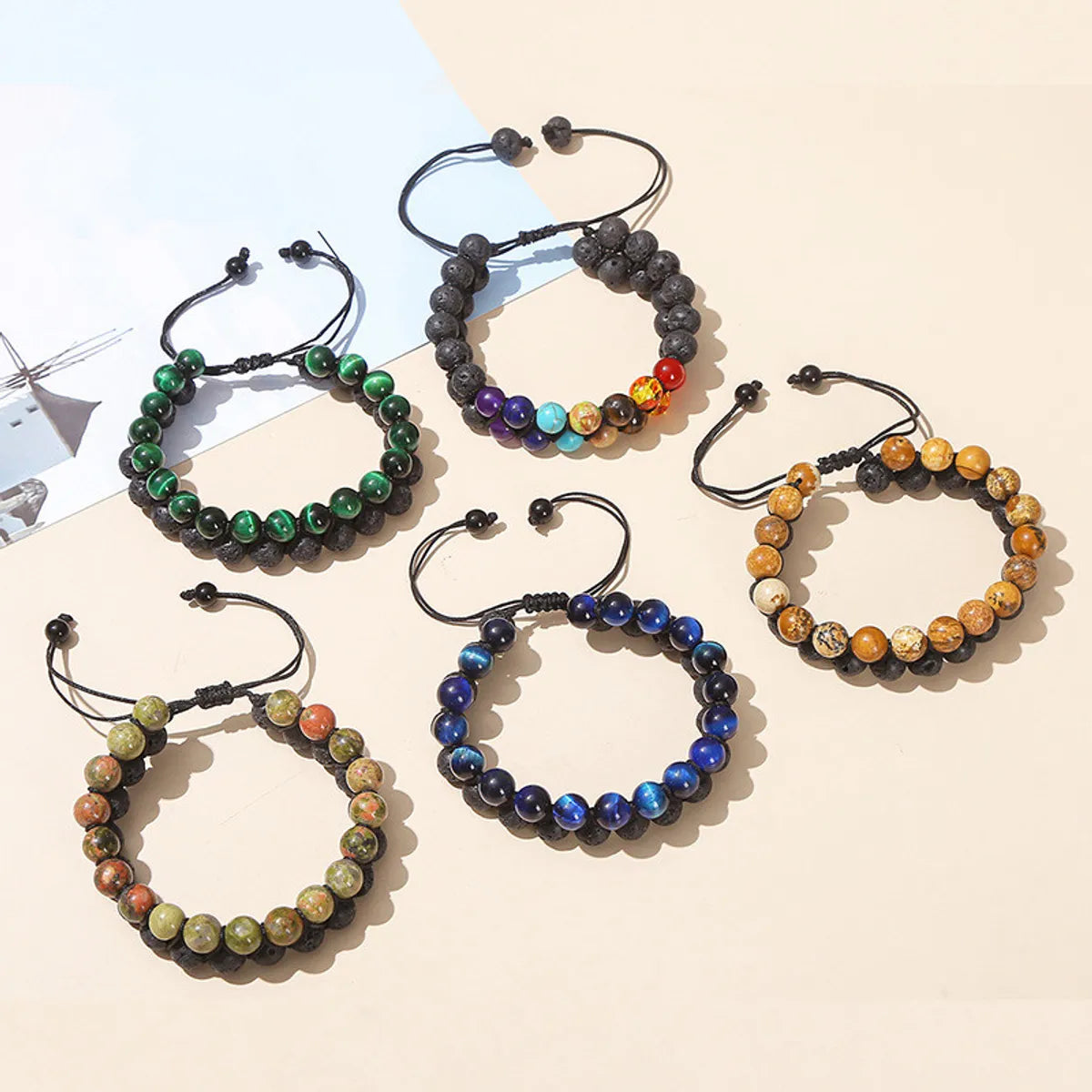 handmade bracelets for women-Casual Simple Style Geometric Volcanic Rock Tiger Eye Braid Bracelets