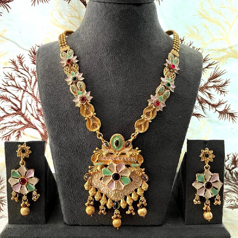 matching necklaces for women-India Art Gold Plated Pota Stone And Beads Necklace Set