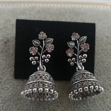 gold earrings for brides-Tahura Oxidised Plated Jhumki Earrings