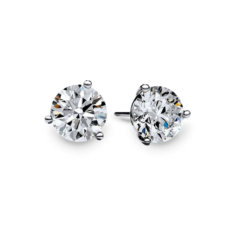 geometric earrings for women-1.23ct Fire & Ice Round Brilliant Diamonds and F&I 3 Prong Stud Earrings in 18K White Gold