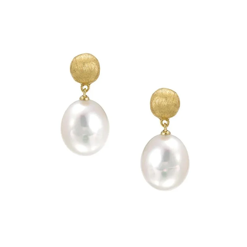 birthstone earrings for women-Africa 18K Yellow Gold Pearl Drop Earrings