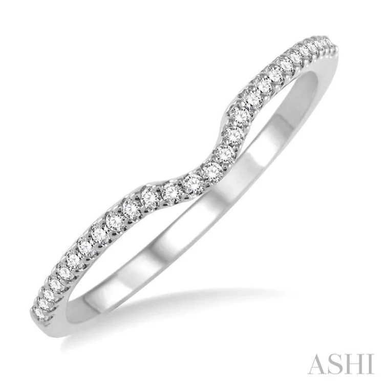 cushion cut rings for women-1/6 Ctw Round Cut Diamond Wedding Band in 14K White Gold