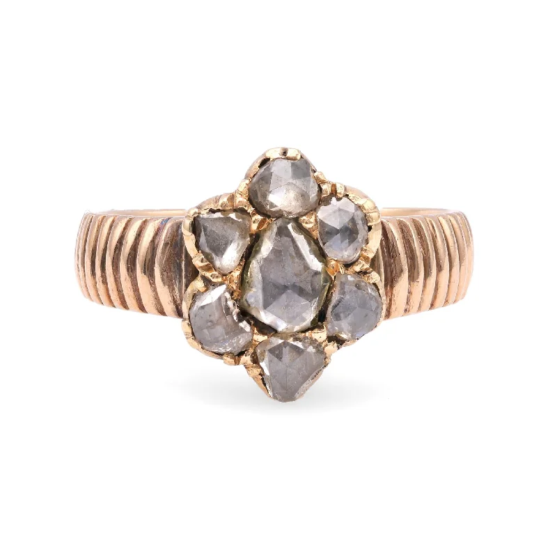 antique rings for women-One Antique Austro-Hungarian Diamond 14k Rose Gold Cluster Ring