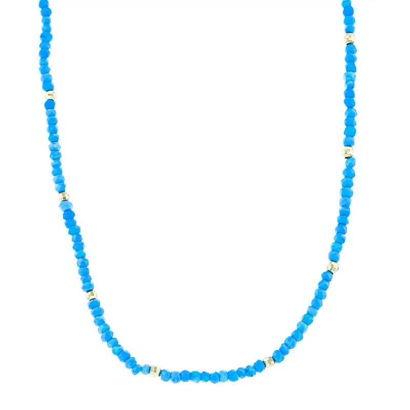 layered gold necklaces for women-14K Yellow Gold Turquoise Bead Station Necklace