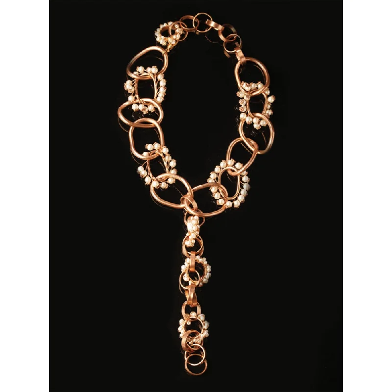 silver necklaces for women-Suhani Pittie Neutron Loop Pearls On Gold Plated Link Chain Necklace