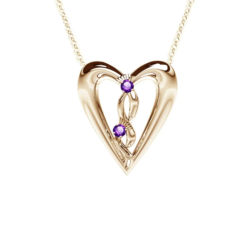 personalized necklaces for women-Edinburgh Celtic Thistle Heart Necklace with Amethyst