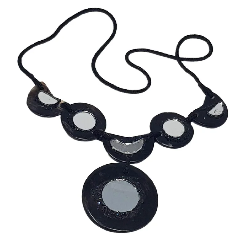 multi-layered necklaces for women-BLACK MIRROR DISC NECKLACE - HAPPY, HAPPY, HAPPY