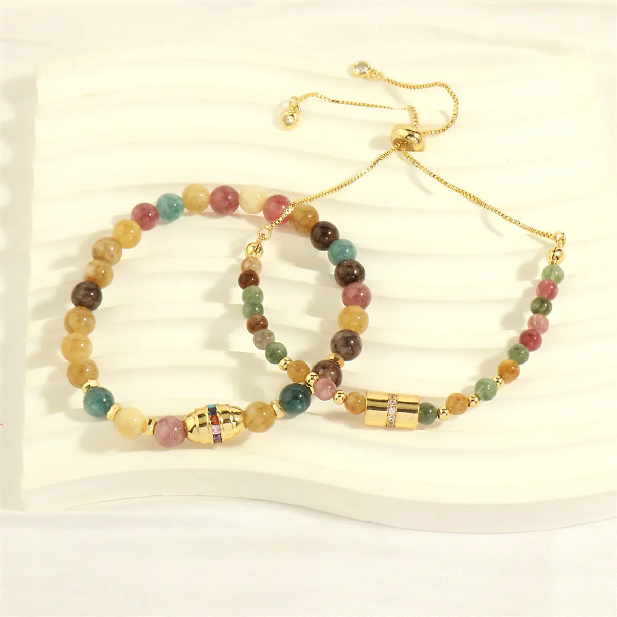 crystal bracelets for women-Streetwear Oval Artificial Gemstones Copper Beaded Zircon 18k Gold Plated Women's Bracelets