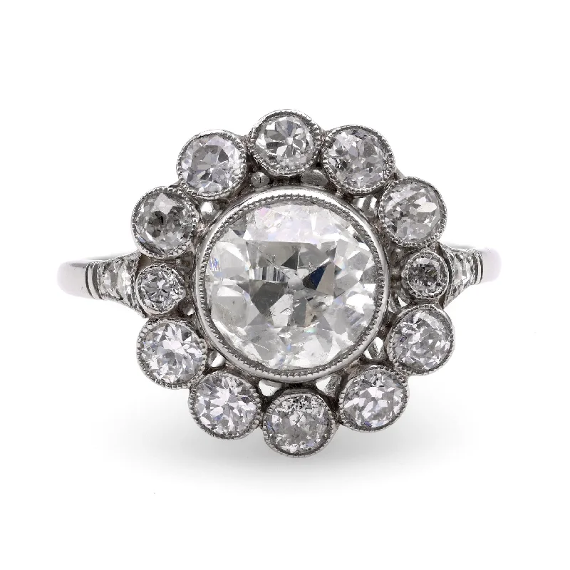 boho rings for women-Art Deco Inspired Diamond Platinum Cluster Ring