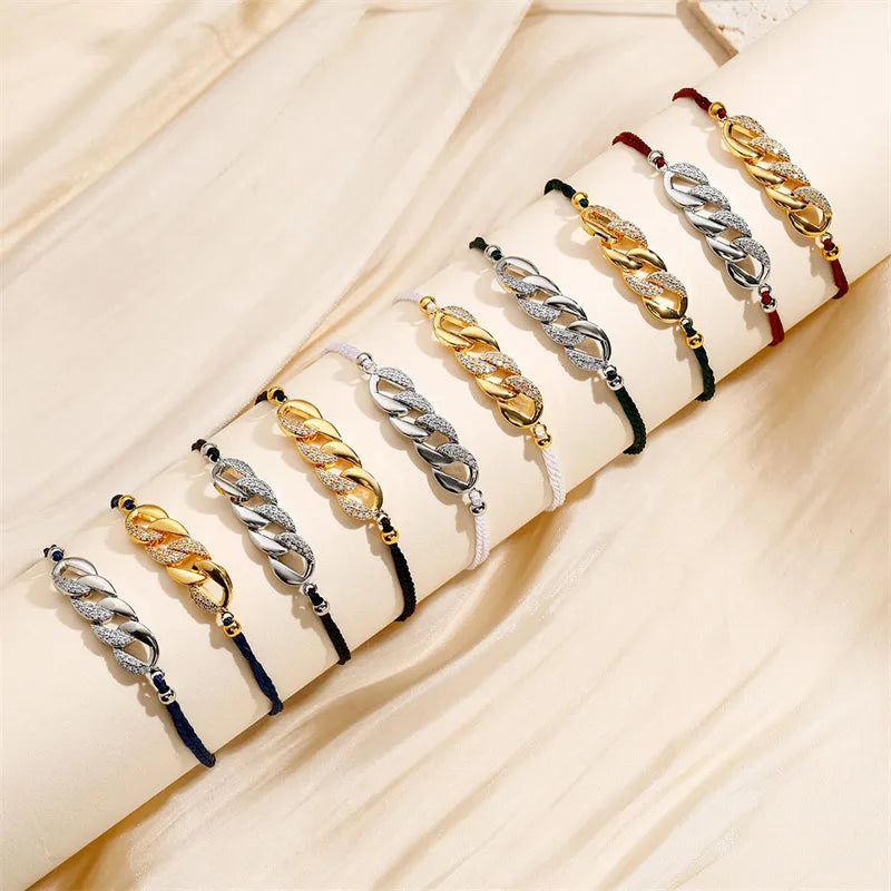 boho-style bangles for women-Copper Basic Classic Style Inlay Geometric Splicing Zircon Drawstring Bracelets