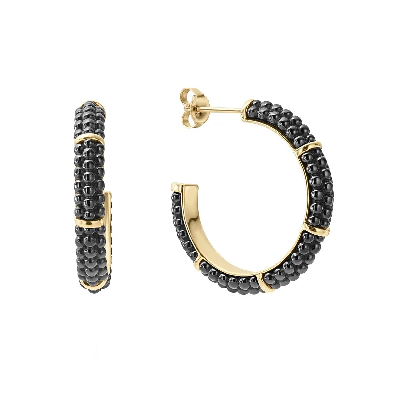 bridal diamond earrings for women-Black Caviar Hoop Earrings