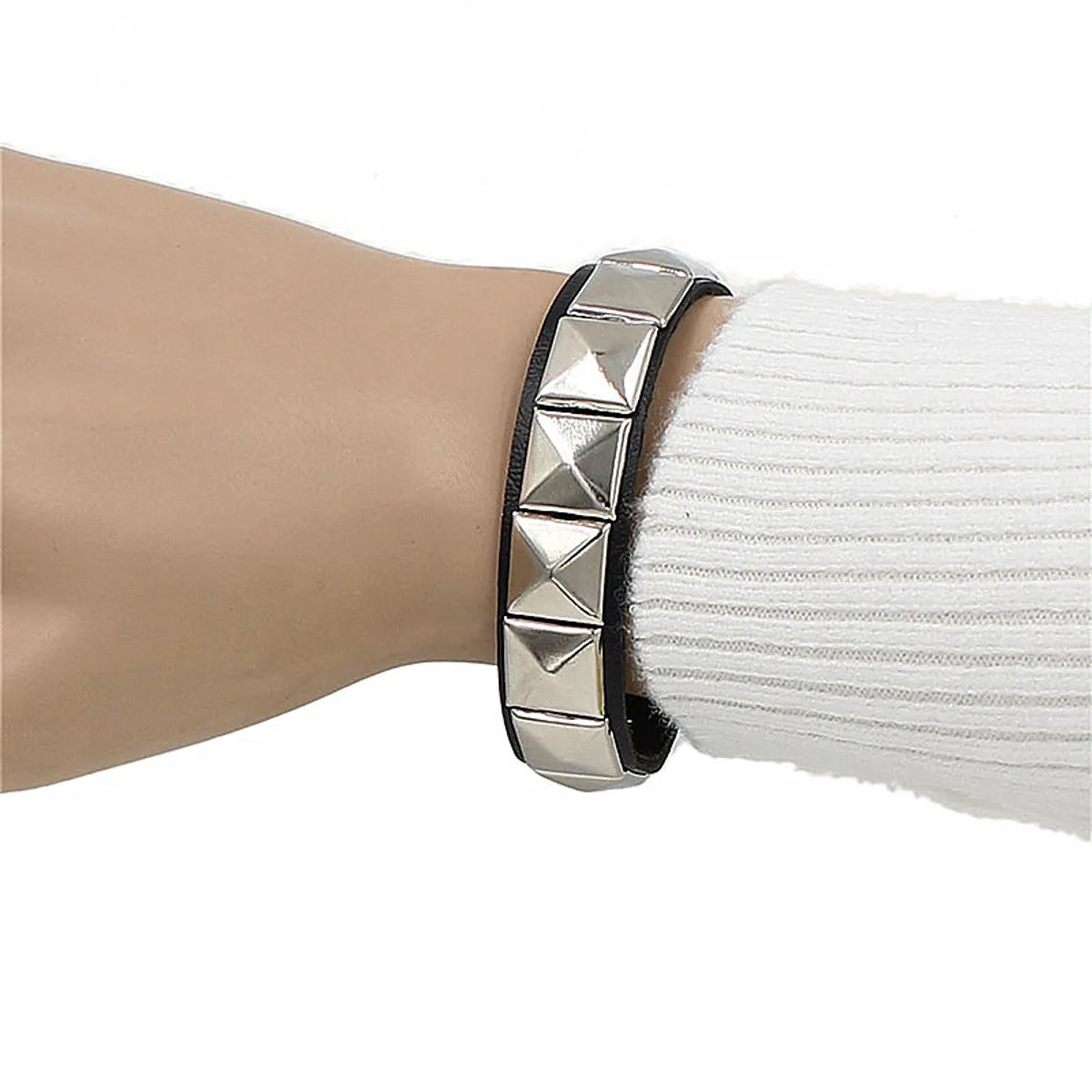 leather bracelets for women-Punk Square Pu Leather Metal Unisex Bangle