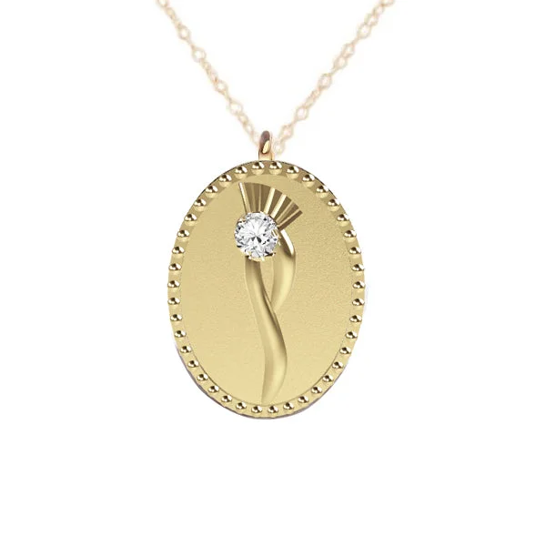 sapphire pendant necklaces for women-DIAMOND SCOTTISH THISTLE FLOW NECKLACE IN YELLOW GOLD