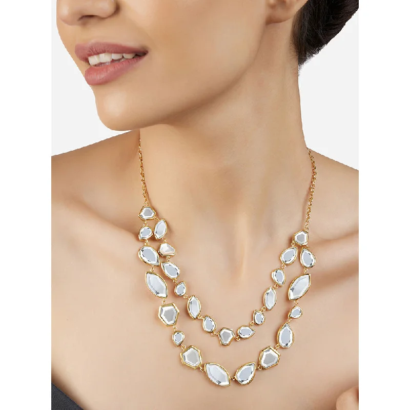 wedding necklace sets for women-Isharya Shattered Mirror Double Strand Necklace In 18Kt Gold Plated