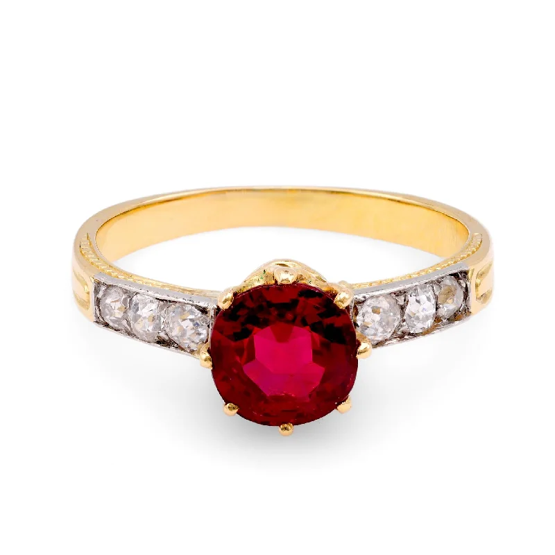 geometric rings for women-Edwardian Spinel Diamond 18K Yellow Gold Ring