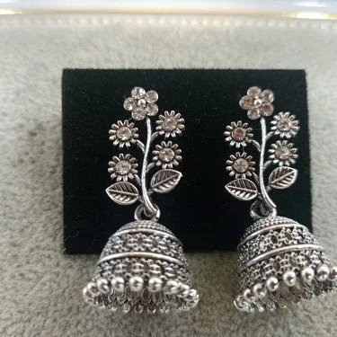 long dangle earrings for women-Tahura Oxidised Plated Jhumki Earrings