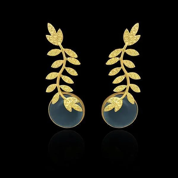 bridal diamond earrings for women-Kriaa Resin Stone Leaf Design Gold Plated Dangler Earrings - 1313101H