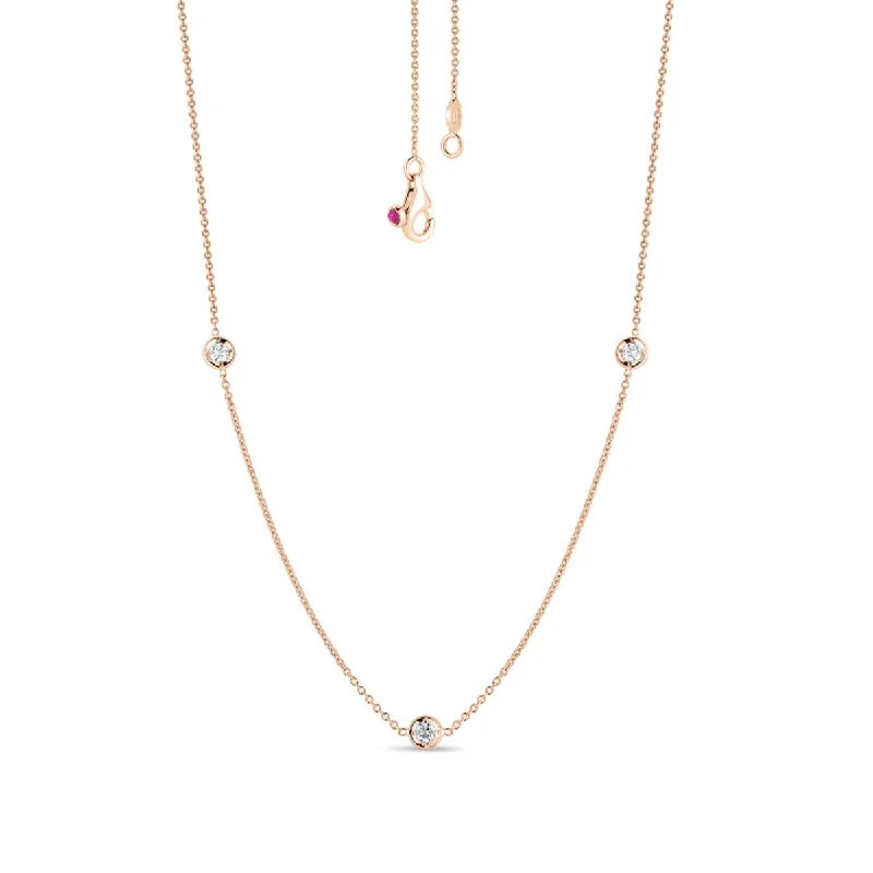 engraved necklaces for women-18K Gold Necklace with 3 Diamond Stations