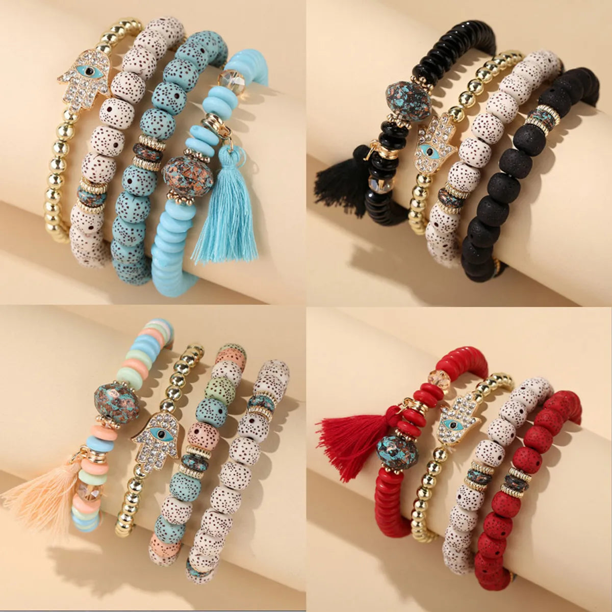 engraved bracelets for women-Ethnic Style Eye Alloy Wooden Beads Beaded Women's Bracelets