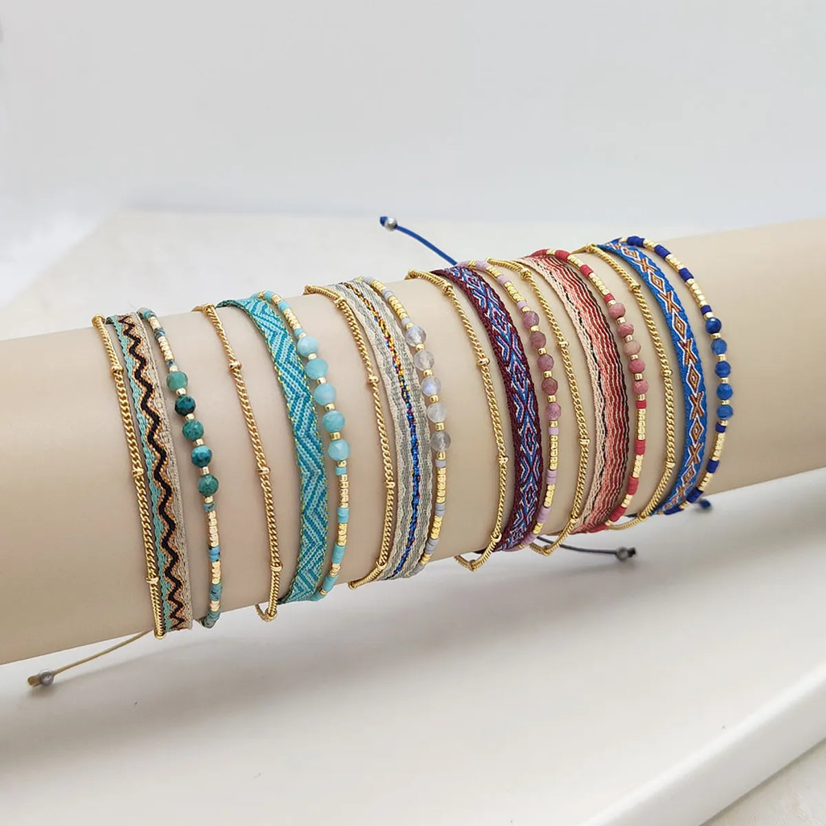 engraved bracelets for women-Simple Style Classic Style Color Block Natural Stone Layered Knitting 18k Gold Plated Bracelets