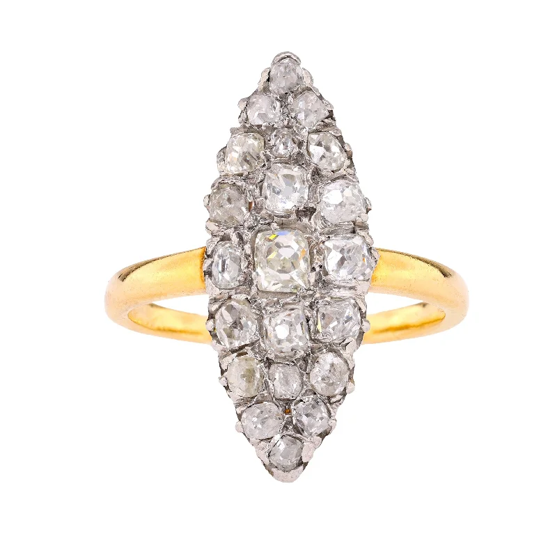 flower rings for women-French Belle Époque Diamond 18K Yellow Gold Ring