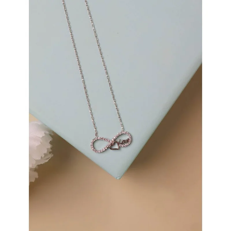 sapphire pendant necklaces for women-Curio Cottage Pure Silver Infinity Heart Necklace Embellished with Cubic Zirconia Stones