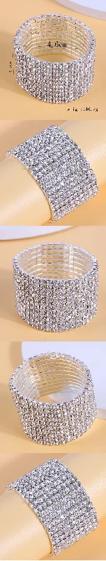 silver cuff bracelets for women-1 Piece Fashion Solid Color Ferroalloy Inlay Rhinestones Women's Bracelets