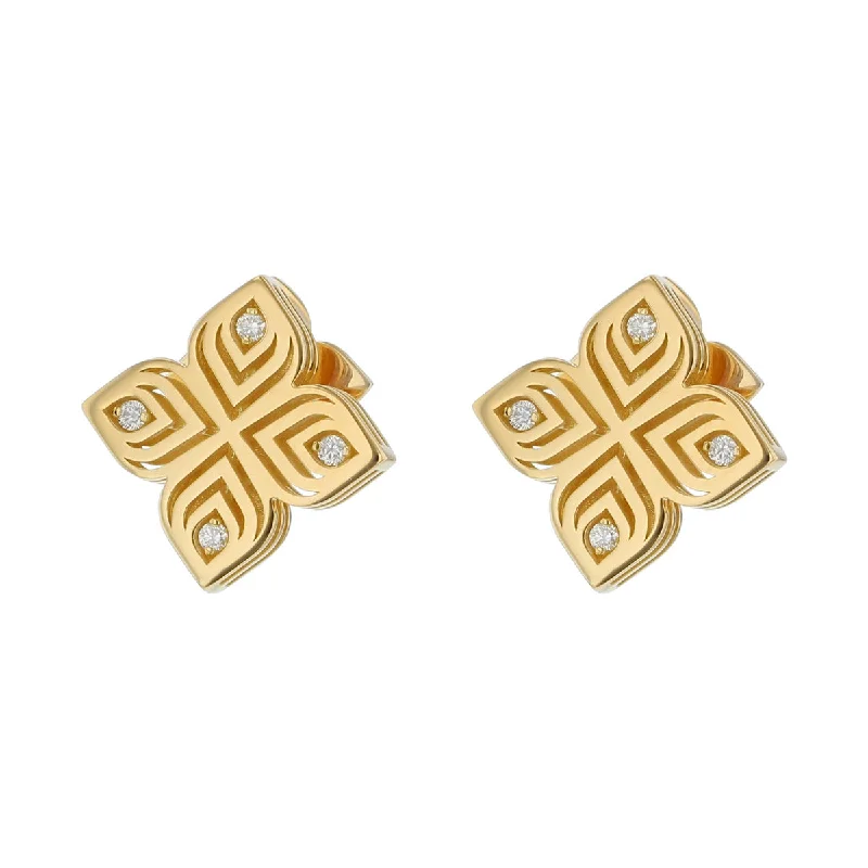 birthstone earrings for women-0.06Ct Diamond Arabesque Flower Earrings in 18K Yellow Gold