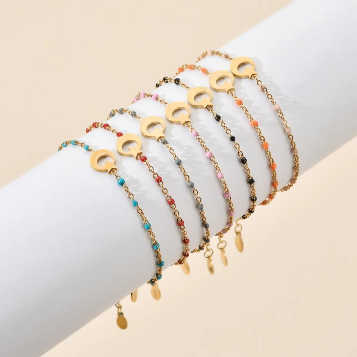 stacking bracelets for women-Ig Style Star Moon Stainless Steel Beaded Charm Plating 18k Gold Plated Bracelets