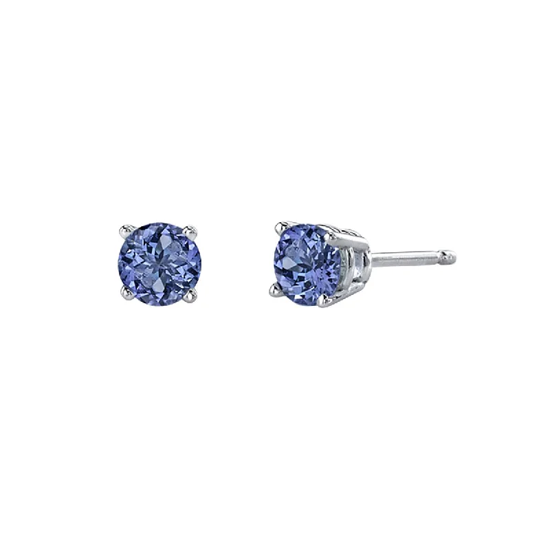 bohemian earrings for women-Tanzanite 14K White Gold Stud Earrings