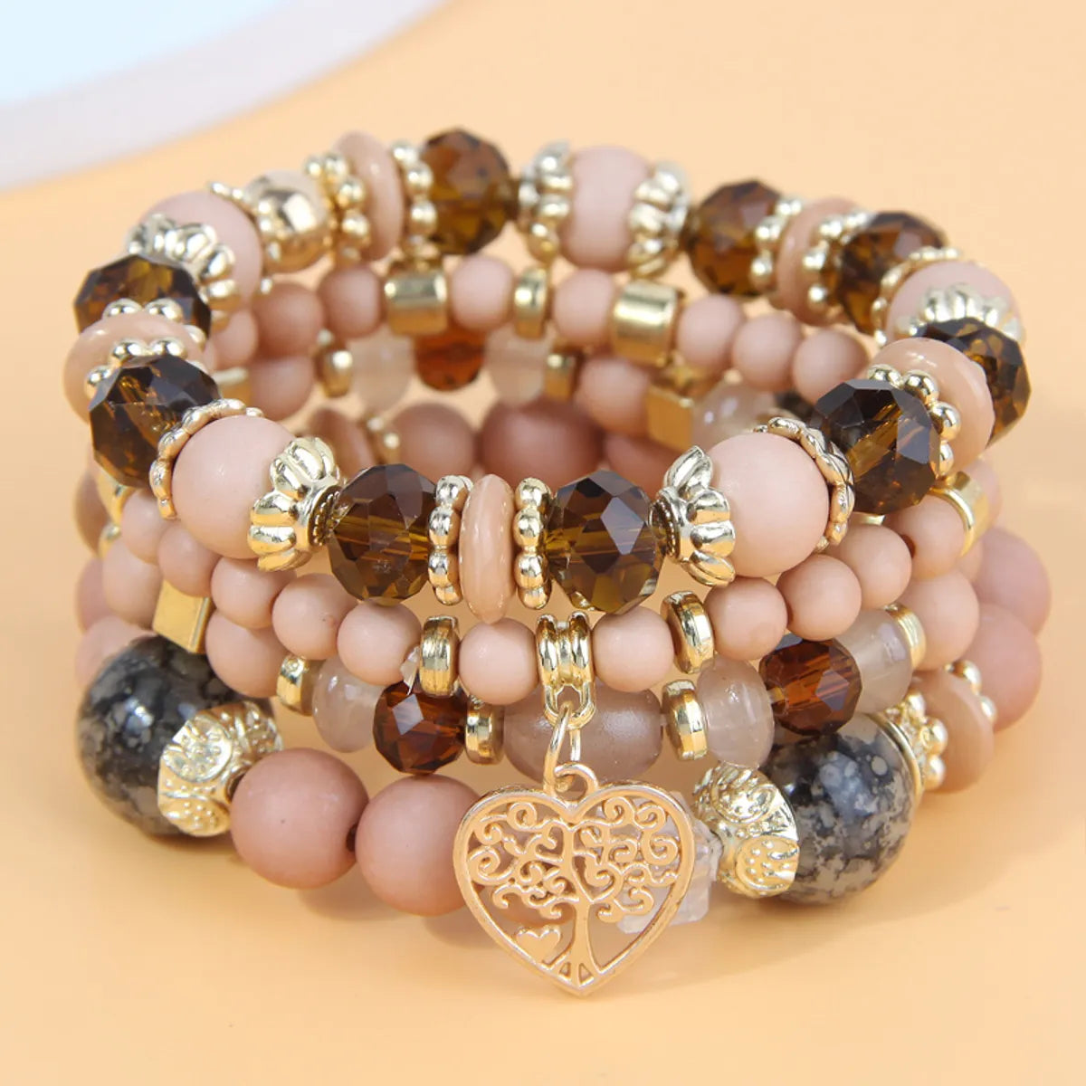 braided bracelets for women-1 Piece Fashion Tree Alloy Glass Beaded Hollow Out Women's Bracelets