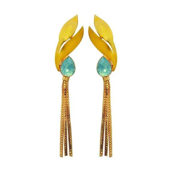 high-quality earrings for women-Kriaa Blue Crystal Stone Gold Plated Dangler Earrings - 1313107D